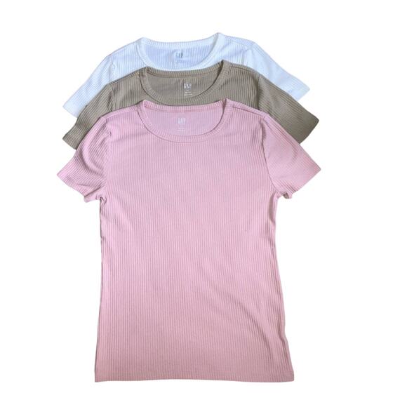 Bundle of 3 GAP Rib Tees Pink Tan White Small - Picture 1 of 4
